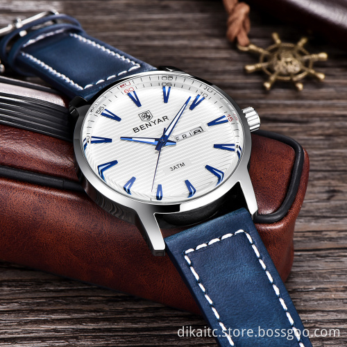 New Luxury Brand BENYAR Watches Men Leather Quartz Watch Reloj Hombre Sport Clock Fashion week Date Watch Male relogio Masculino